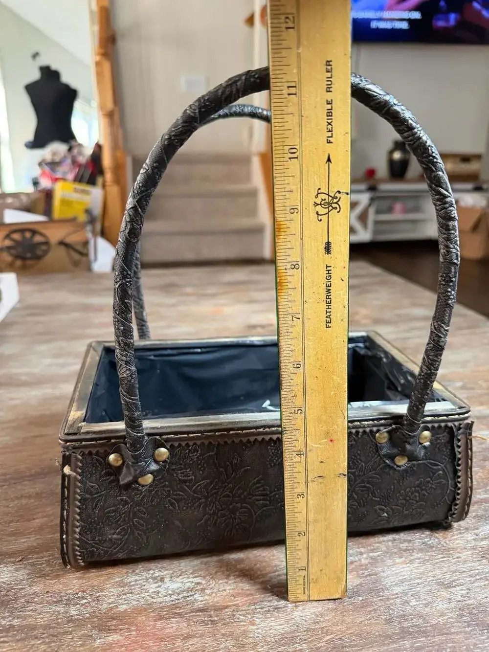 Faux Leather Embossed Floral Purse Style Decorative Planter Basket